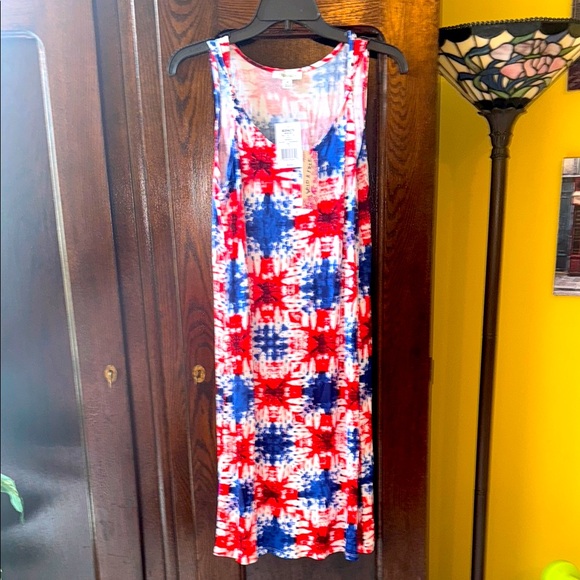Freshman Red White & Blue Fireworks Sleeveless Rayon Dress - Picture 1 of 6